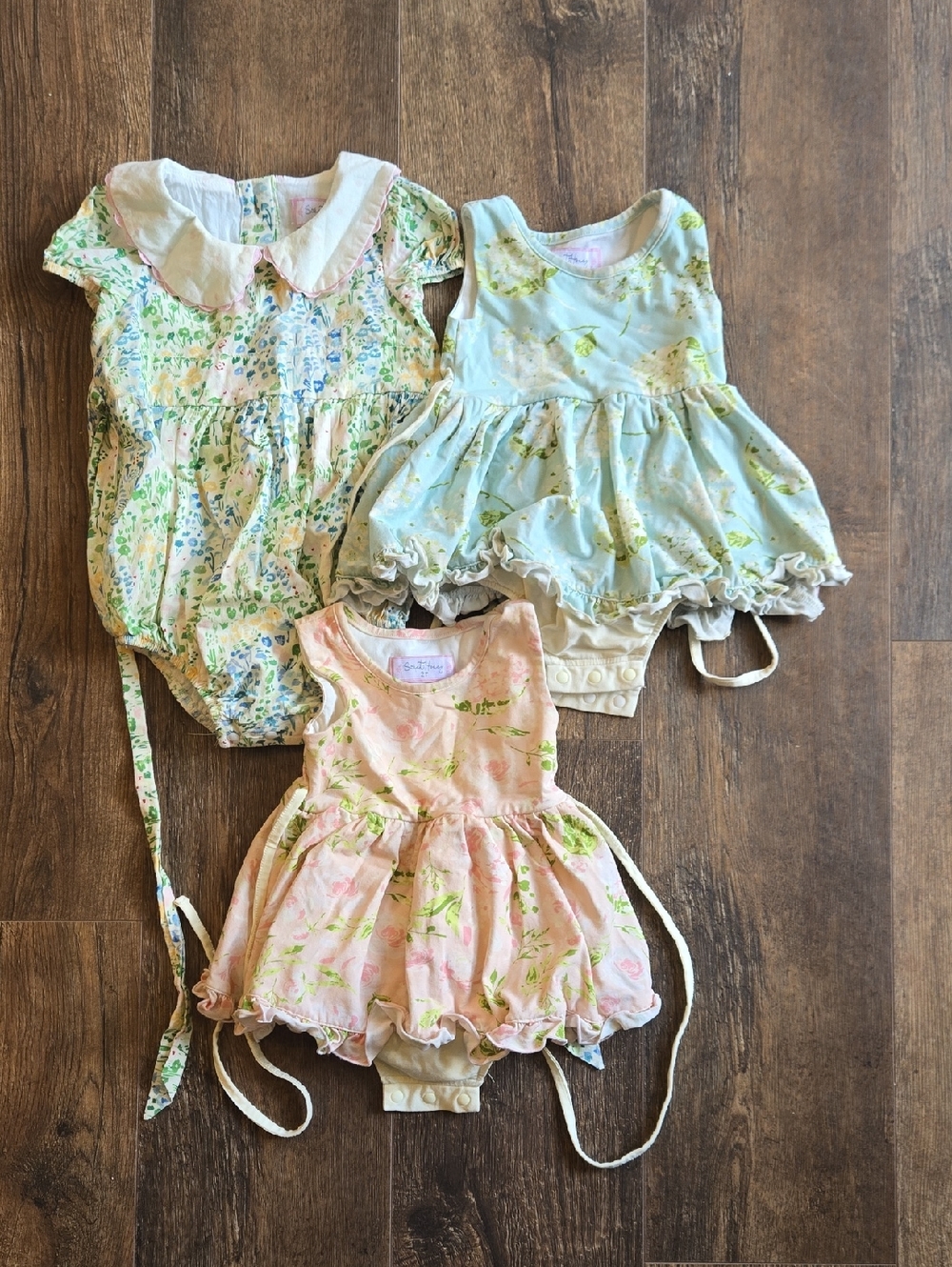 SweetHoney Floral Baby Bubble Romper BUNDLE in Pink, Green & Blue